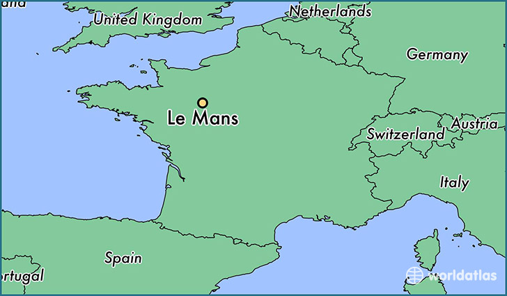 map showing the location of Le Mans