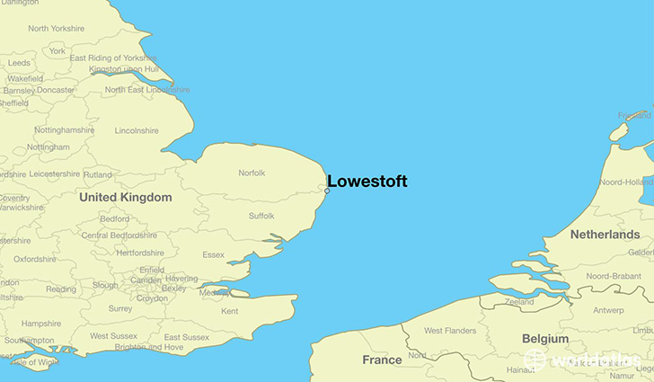 map showing the location of Lowestoft