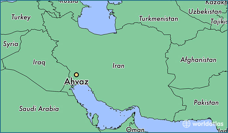 map showing the location of Ahvaz