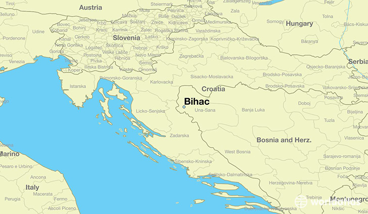 map showing the location of Bihac