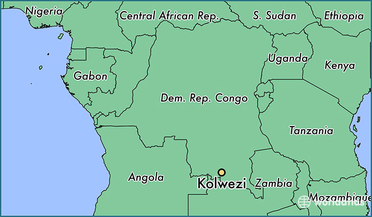 map showing the location of Kolwezi