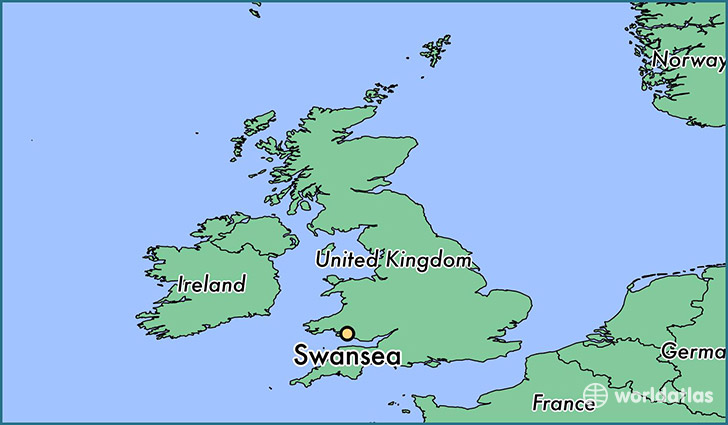 map showing the location of Swansea