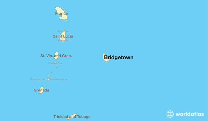map showing the location of Bridgetown