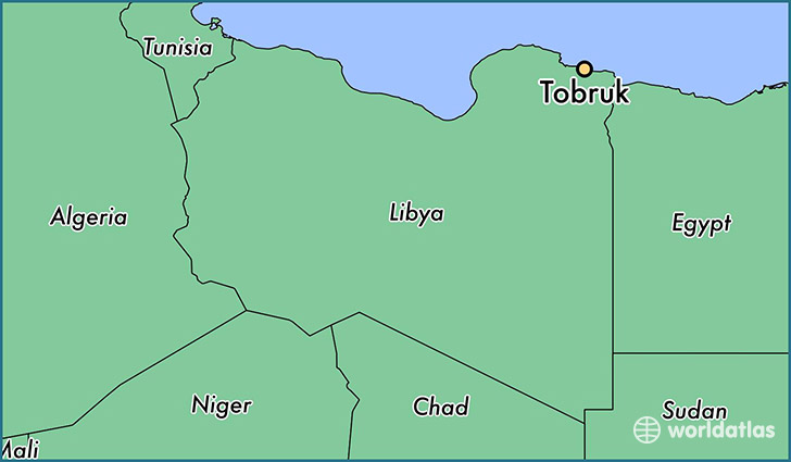 map showing the location of Tobruk