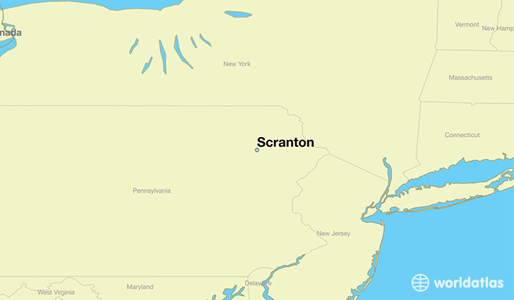 map showing the location of Scranton