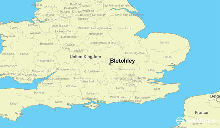 map showing the location of Bletchley
