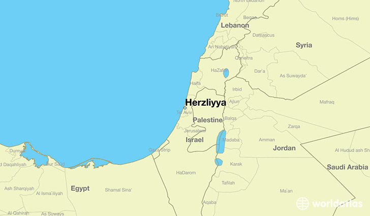 map showing the location of Herzliyya
