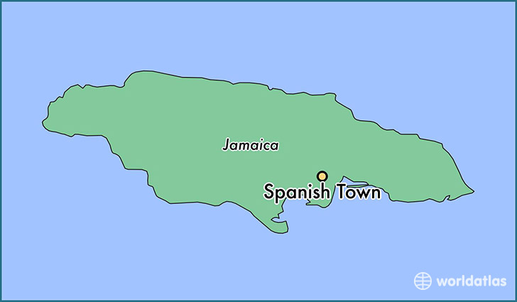 map showing the location of Spanish Town