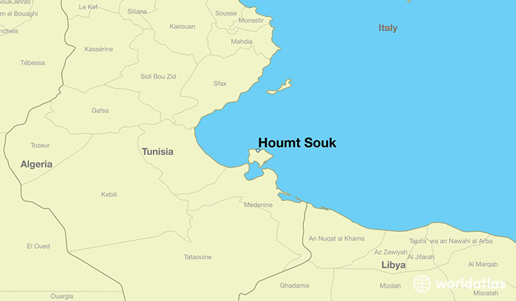 map showing the location of Houmt Souk