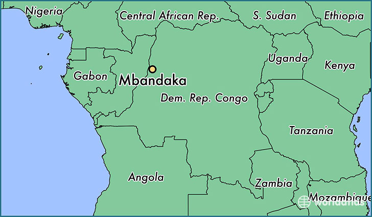map showing the location of Mbandaka