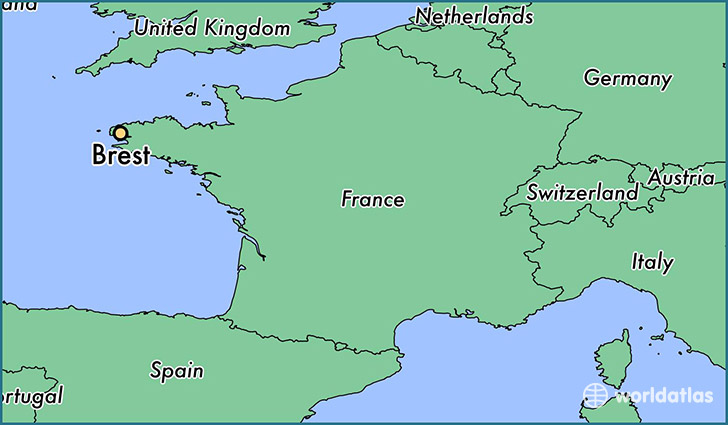 map showing the location of Brest