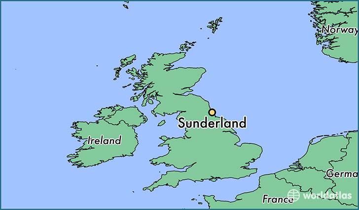 map showing the location of Sunderland
