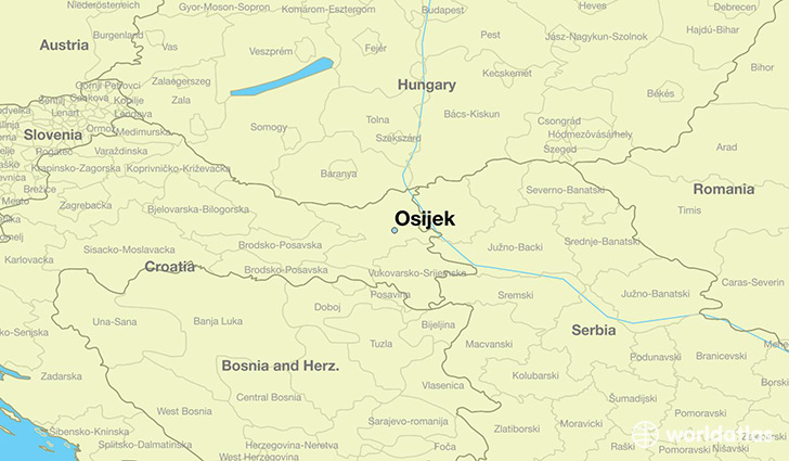 map showing the location of Osijek