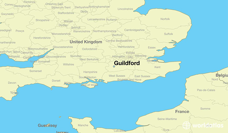 map showing the location of Guildford