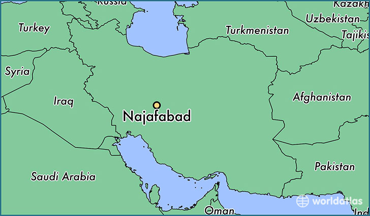 map showing the location of Najafabad