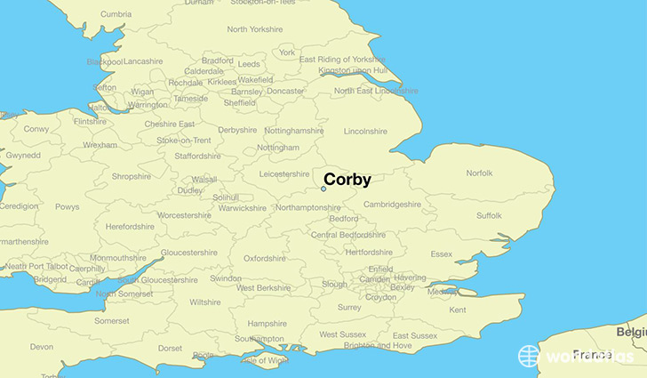 map showing the location of Corby