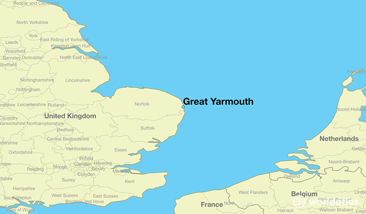 map showing the location of Great Yarmouth