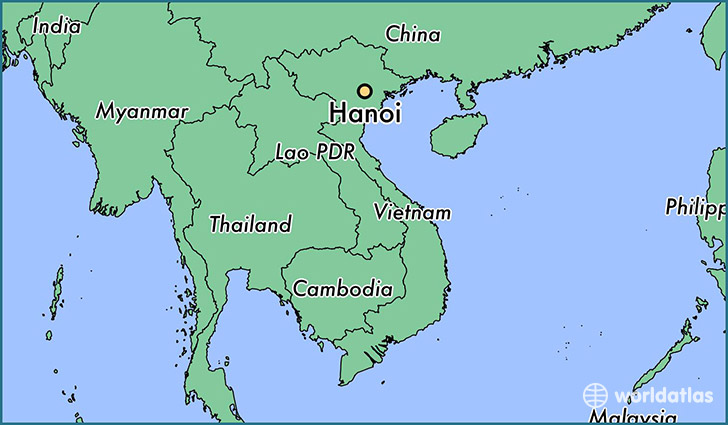 map showing the location of Hanoi