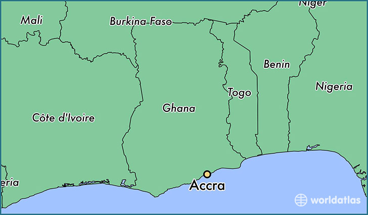 map showing the location of Accra