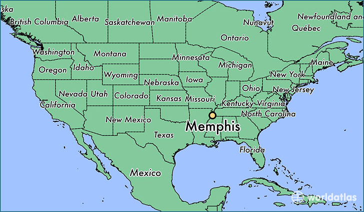 map showing the location of Memphis