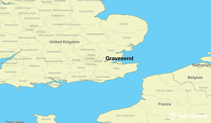 map showing the location of Gravesend