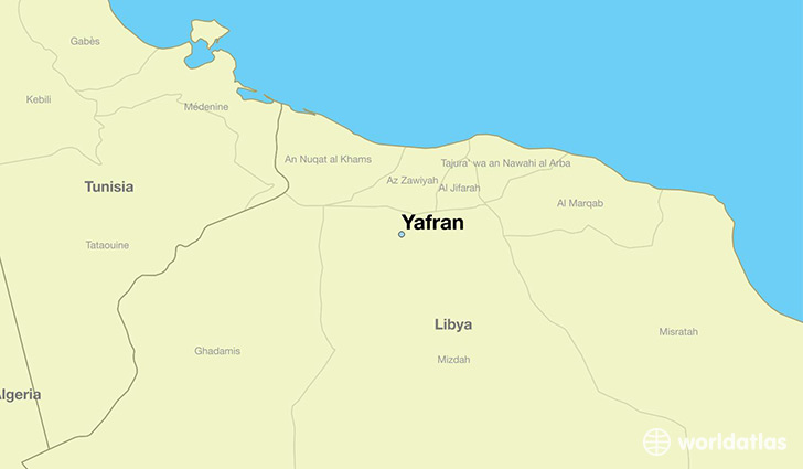 map showing the location of Yafran