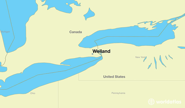 map showing the location of Welland