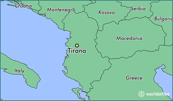 map showing the location of Tirana