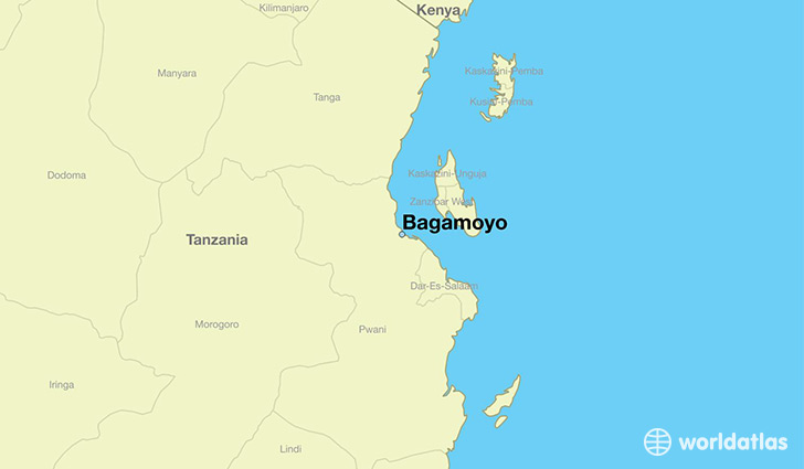 map showing the location of Bagamoyo