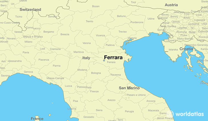 map showing the location of Ferrara