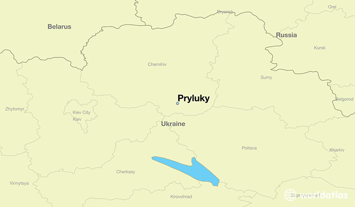 map showing the location of Pryluky