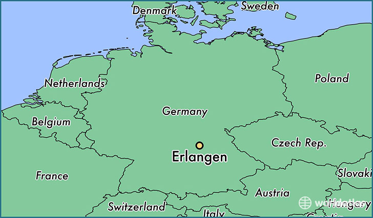 map showing the location of Erlangen
