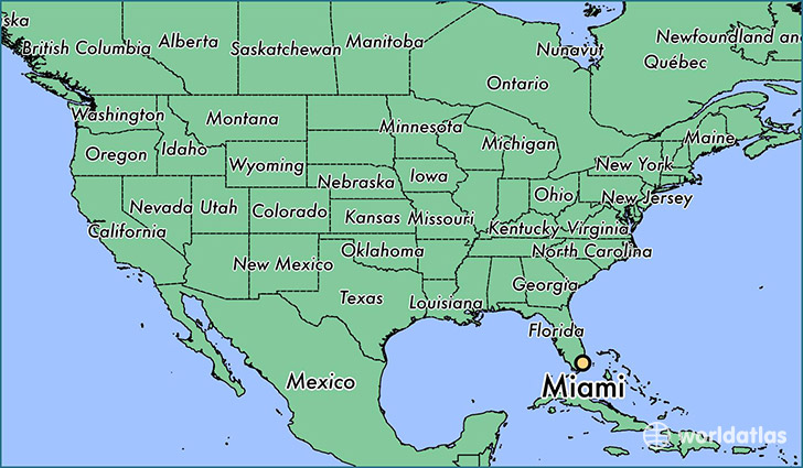 map showing the location of Miami