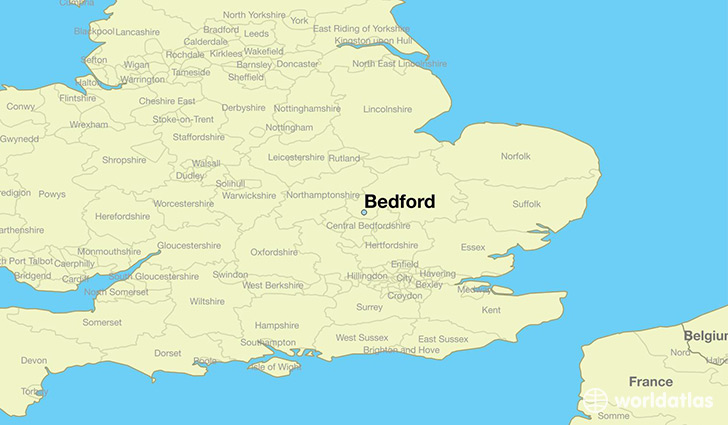 map showing the location of Bedford