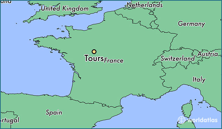 map showing the location of Tours