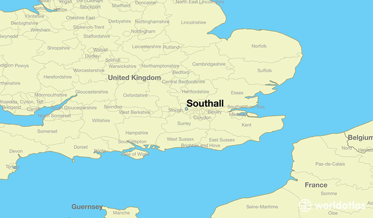 map showing the location of Southall