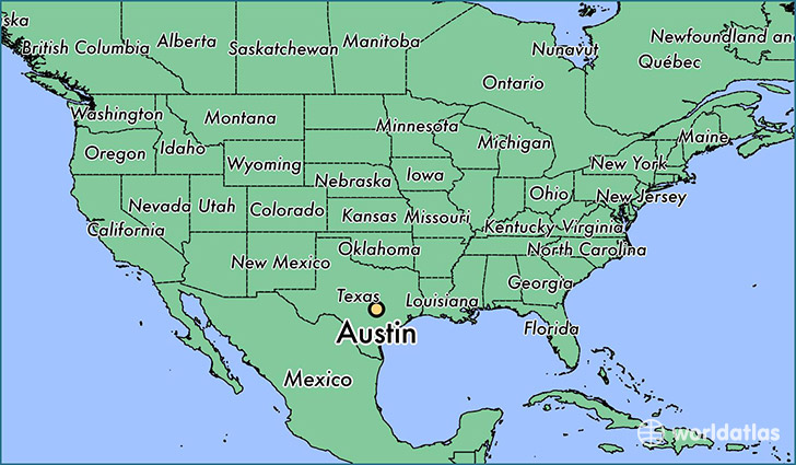 map showing the location of Austin