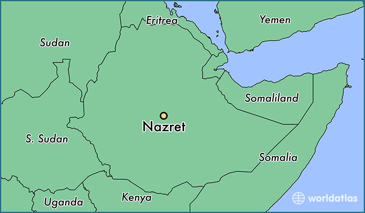 map showing the location of Nazret