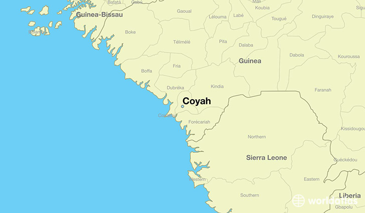 map showing the location of Coyah