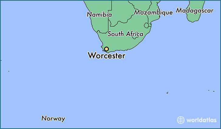 map showing the location of Worcester