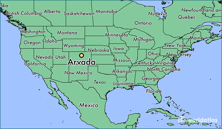 map showing the location of Arvada