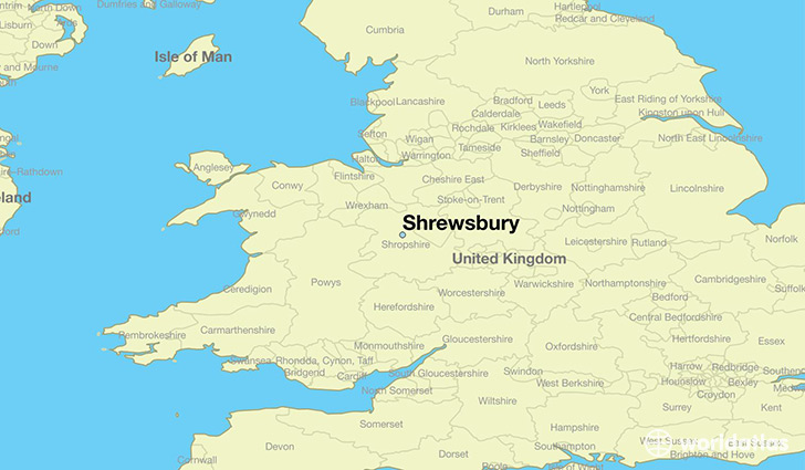 map showing the location of Shrewsbury