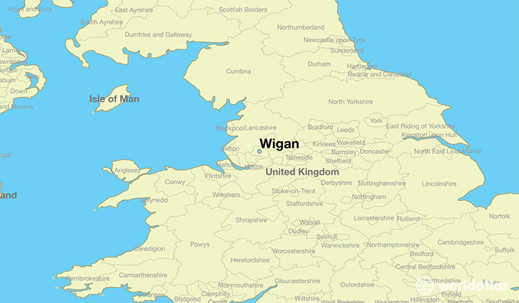 map showing the location of Wigan