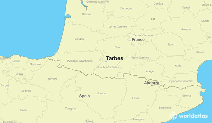 map showing the location of Tarbes