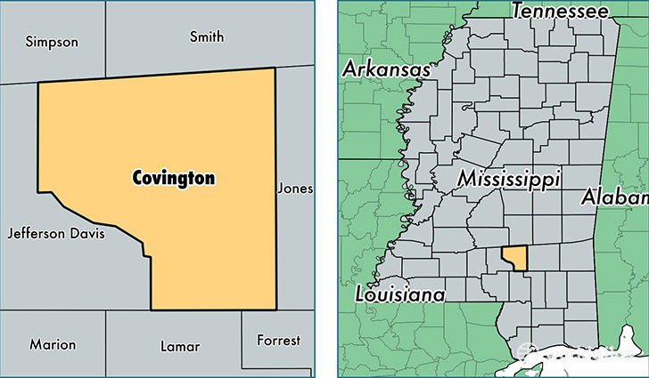 location of Covington county on a map