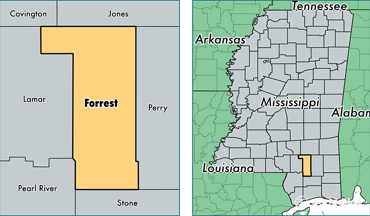 location of Forrest county on a map