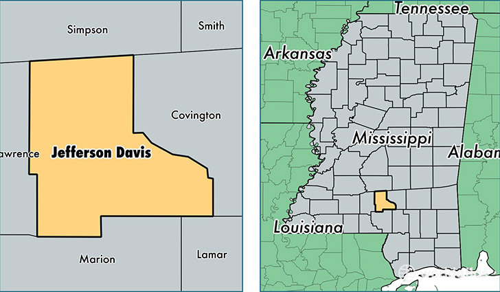 location of Jefferson Davis county on a map