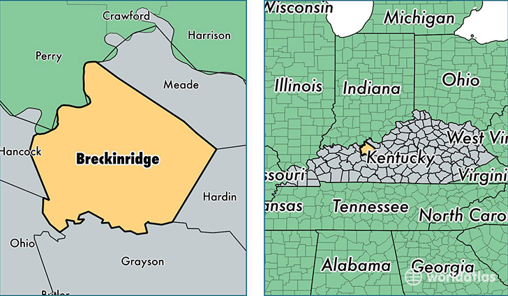 location of Breckinridge county on a map