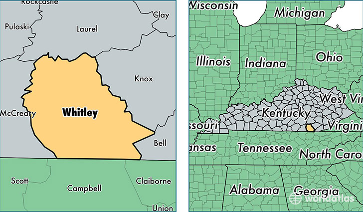 location of Whitley county on a map