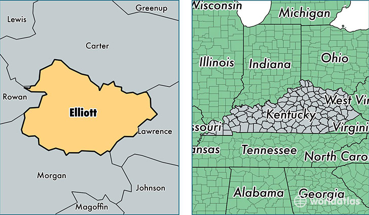 location of Elliott county on a map